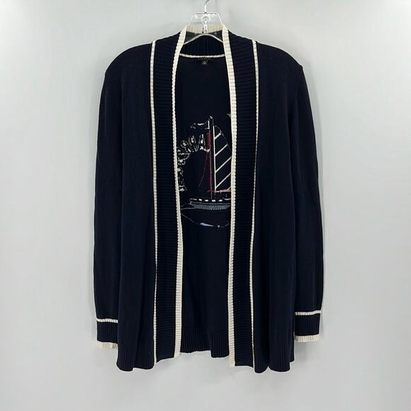 Talbots Apres Sail Lightweight Open Front Nautical Cardigan - Navy - XS - Picture 2 of 6